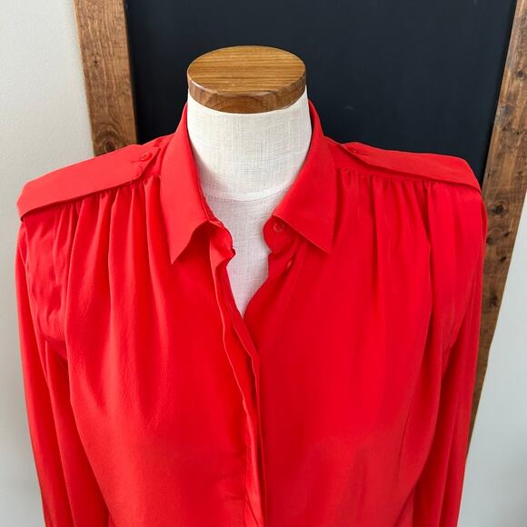 Vintage Regina Porter Red Secretary Blouse M Classic French Chic Office Parisian - Picture 10 of 11